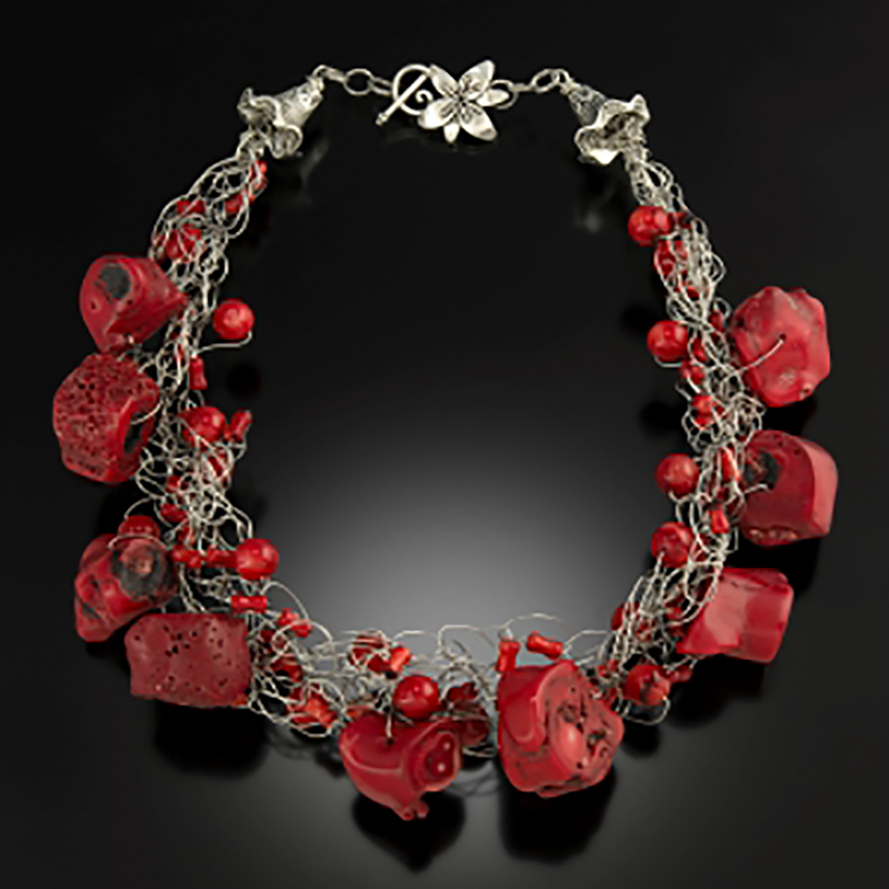 woven necklace with red coral - Lyn Chevrier