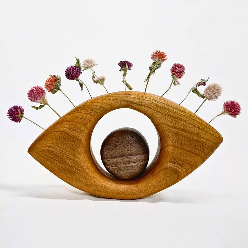 wood sculpture with dried flowers - Katie Martz