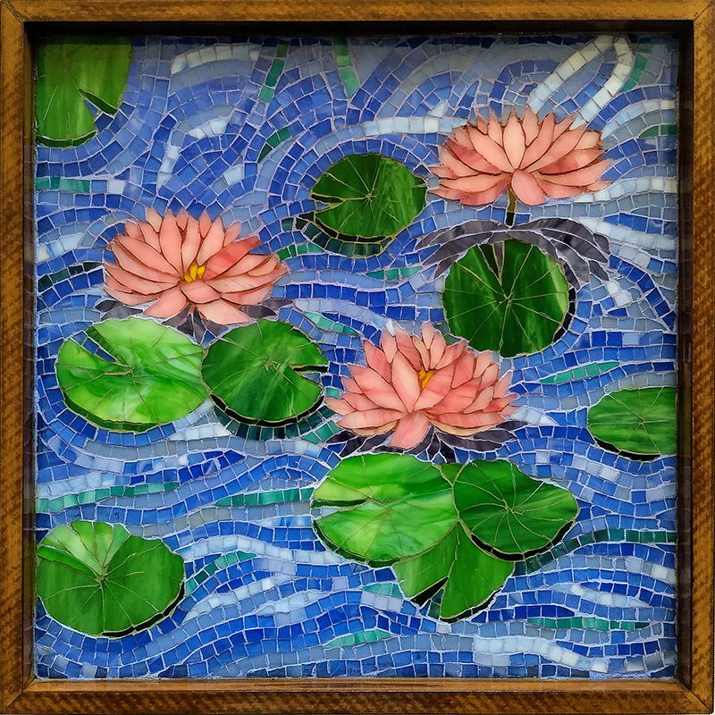 glass mosaic of water lilies - Vaiju Saraf